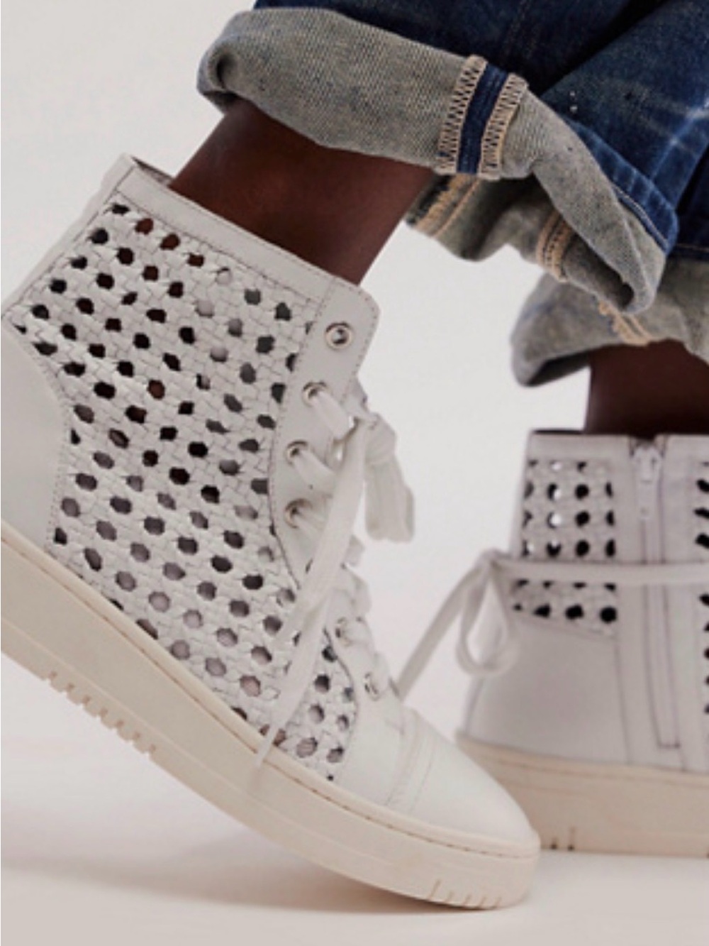 Free People Hayes White Woven High-Top Oxford Sneakers 8